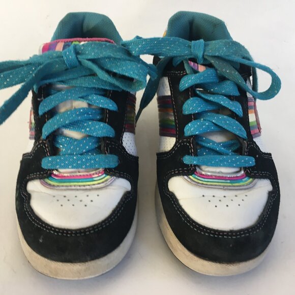 Skechers Running Shoes Sneakers Size 2 Girls Leather Rainbow Black Metallic - Picture 4 of 15